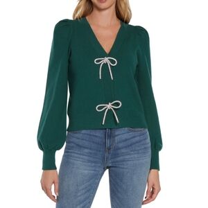 Express Green V-Neck Cardigan with Bow Ties
